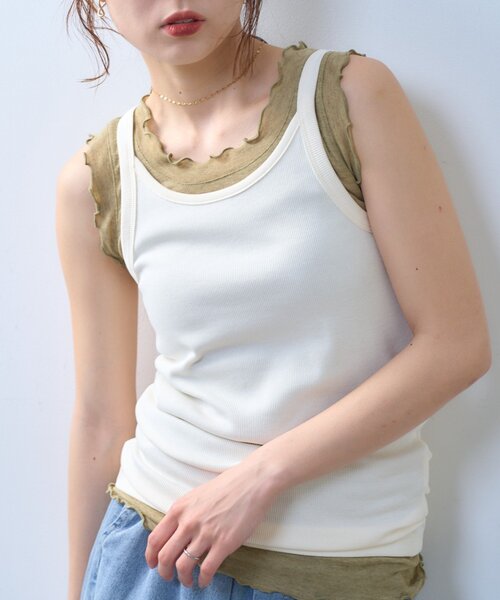 CIAOPANIC TYPY(チャオパニックティピー)の「【willow】シアータンクリブキャミセット(Tシャツ/カットソー・レディース・オフホワイト/ブラウン・ONE SIZE)」の1枚目の写真