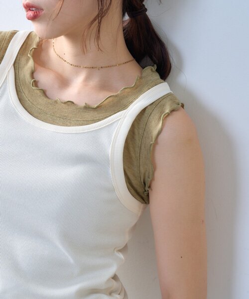 CIAOPANIC TYPY(チャオパニックティピー)の「【willow】シアータンクリブキャミセット(Tシャツ/カットソー・レディース・オフホワイト/ブラウン・ONE SIZE)」の4枚目の写真