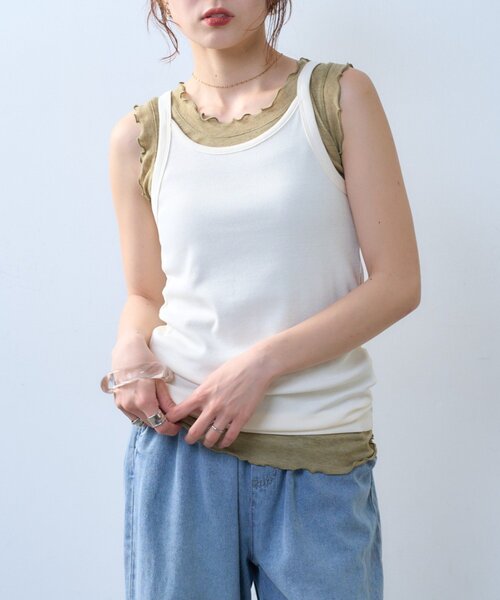 CIAOPANIC TYPY(チャオパニックティピー)の「【willow】シアータンクリブキャミセット(Tシャツ/カットソー・レディース・オフホワイト/ブラウン・ONE SIZE)」の5枚目の写真