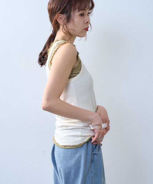 CIAOPANIC TYPY(チャオパニックティピー)の「【willow】シアータンクリブキャミセット(Tシャツ/カットソー・レディース・オフホワイト/ブラウン・ONE SIZE)」の6枚目の写真