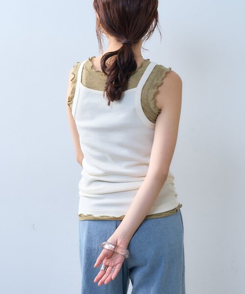 CIAOPANIC TYPY(チャオパニックティピー)の「【willow】シアータンクリブキャミセット(Tシャツ/カットソー・レディース・オフホワイト/ブラウン・ONE SIZE)」の7枚目の写真