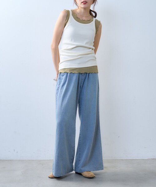 CIAOPANIC TYPY(チャオパニックティピー)の「【willow】シアータンクリブキャミセット(Tシャツ/カットソー・レディース・オフホワイト/ブラウン・ONE SIZE)」の8枚目の写真