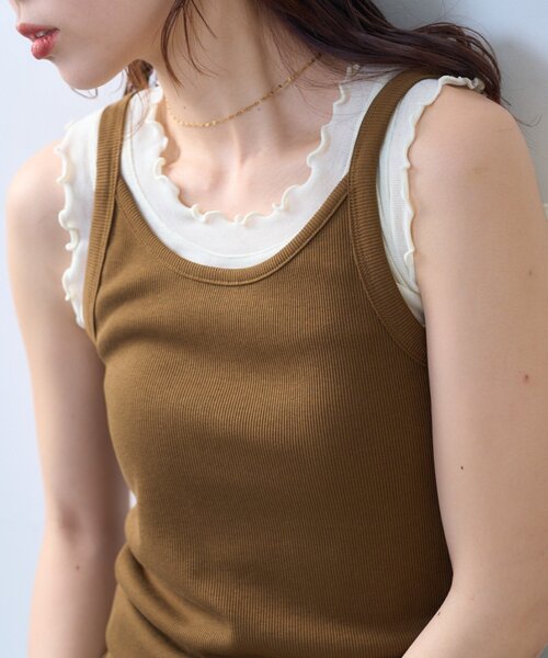 CIAOPANIC TYPY(チャオパニックティピー)の「【willow】シアータンクリブキャミセット(Tシャツ/カットソー・レディース・オフホワイト/ブラウン・ONE SIZE)」の12枚目の写真