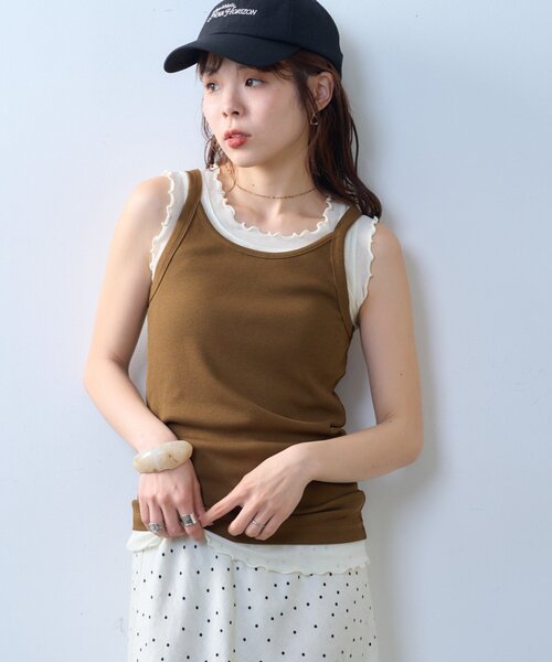 CIAOPANIC TYPY(チャオパニックティピー)の「【willow】シアータンクリブキャミセット(Tシャツ/カットソー・レディース・オフホワイト/ブラウン・ONE SIZE)」の14枚目の写真