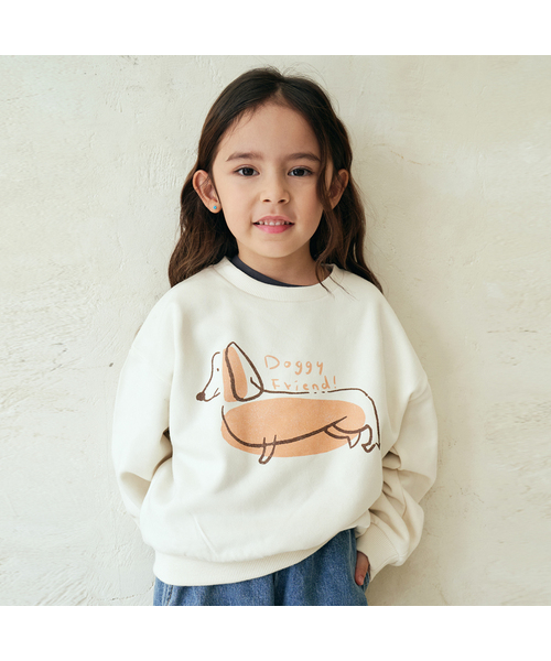 BEACHESAND CREAM KIDS(ビーチスアンドクリームキッズ)の「ドギーグラフィックスウェットシャツ-ホワイト(スウェット・レディース・ホワイト・LARGE/MEDIUM/SMALL)」の1枚目の写真