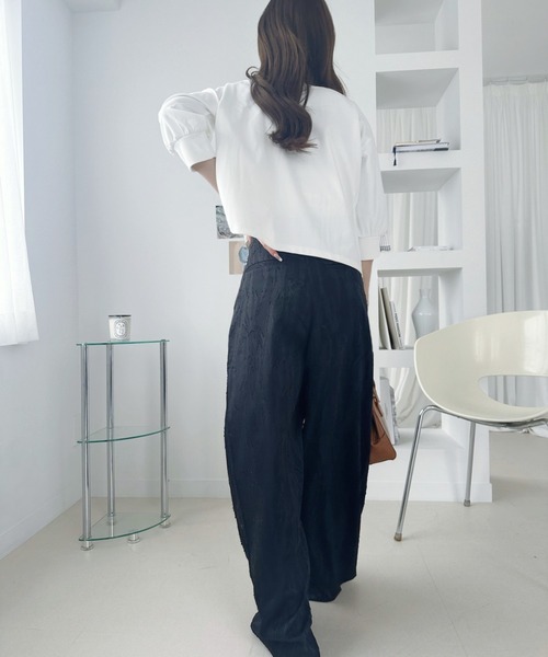 umune(ウムネ)の「ジャガードパンツ ワイドパンツ フリンジ ストレート イージーパンツ ウエストゴム ボトムス カジュアル 総柄 夏(その他パンツ・レディース・ブルー/アイボリー/ブラック・M/L)」の5枚目の写真