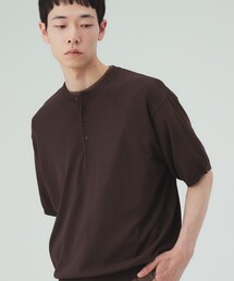 【ユニセックス】ヘンリーネック ショートスリーブ ニットTシャツ(接触冷感)