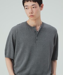 【ユニセックス】ヘンリーネック ショートスリーブ ニットTシャツ(接触冷感)