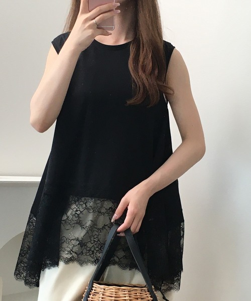 FUNALIVE（ファンアライブ）の「裾レースイレヘムノースリプルオーバー（Tシャツ/カットソー・レディース・ブラック/オフホワイト・F）」の3枚目の写真