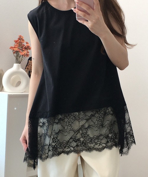 FUNALIVE（ファンアライブ）の「裾レースイレヘムノースリプルオーバー（Tシャツ/カットソー・レディース・ブラック/オフホワイト・F）」の5枚目の写真