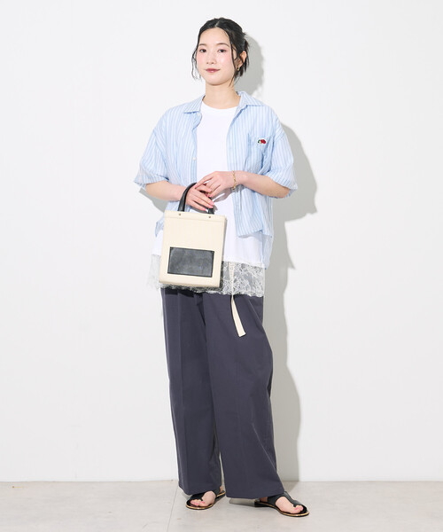 FREAK'S STORE(フリークスストア)の「FRUIT OF THE LOOM × FREAK'S STORE/フルーツオブザルーム 別注 シアー ストライプ 半袖シャツ/シアーシャツ(シャツ/ブラウス・レディース・ピンク/オフホワイト/ブルー・フリ-)」の19枚目の写真