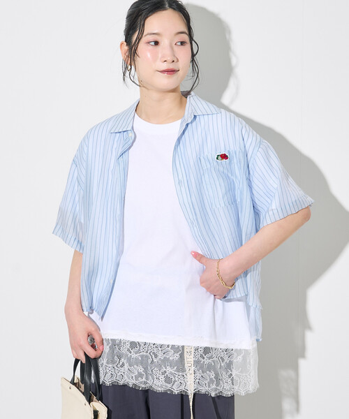 FREAK'S STORE(フリークスストア)の「FRUIT OF THE LOOM × FREAK'S STORE/フルーツオブザルーム 別注 シアー ストライプ 半袖シャツ/シアーシャツ(シャツ/ブラウス・レディース・ピンク/オフホワイト/ブルー・フリ-)」の21枚目の写真
