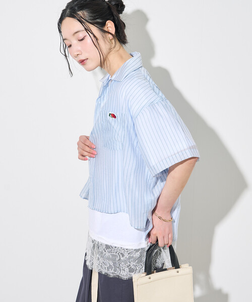 FREAK'S STORE(フリークスストア)の「FRUIT OF THE LOOM × FREAK'S STORE/フルーツオブザルーム 別注 シアー ストライプ 半袖シャツ/シアーシャツ(シャツ/ブラウス・レディース・ピンク/オフホワイト/ブルー・フリ-)」の22枚目の写真