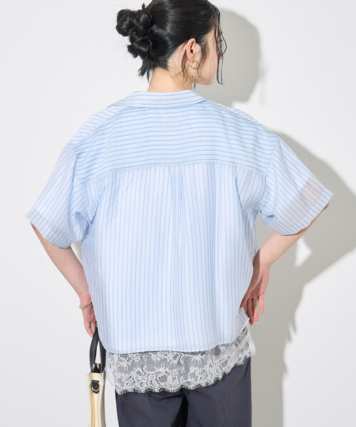FREAK'S STORE(フリークスストア)の「FRUIT OF THE LOOM × FREAK'S STORE/フルーツオブザルーム 別注 シアー ストライプ 半袖シャツ/シアーシャツ(シャツ/ブラウス・レディース・ピンク/オフホワイト/ブルー・フリ-)」の14枚目の写真