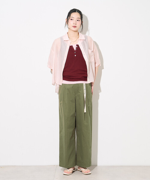 FREAK'S STORE(フリークスストア)の「FRUIT OF THE LOOM × FREAK'S STORE/フルーツオブザルーム 別注 シアー ストライプ 半袖シャツ/シアーシャツ(シャツ/ブラウス・レディース・ピンク/オフホワイト/ブルー・フリ-)」の16枚目の写真