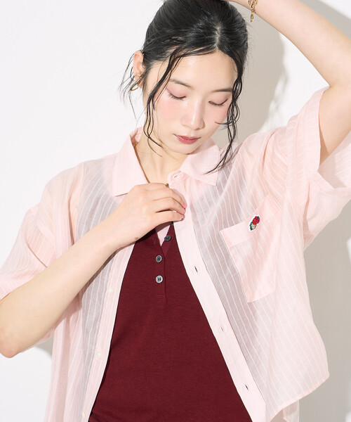 FREAK'S STORE(フリークスストア)の「FRUIT OF THE LOOM × FREAK'S STORE/フルーツオブザルーム 別注 シアー ストライプ 半袖シャツ/シアーシャツ(シャツ/ブラウス・レディース・ピンク/オフホワイト/ブルー・フリ-)」の10枚目の写真