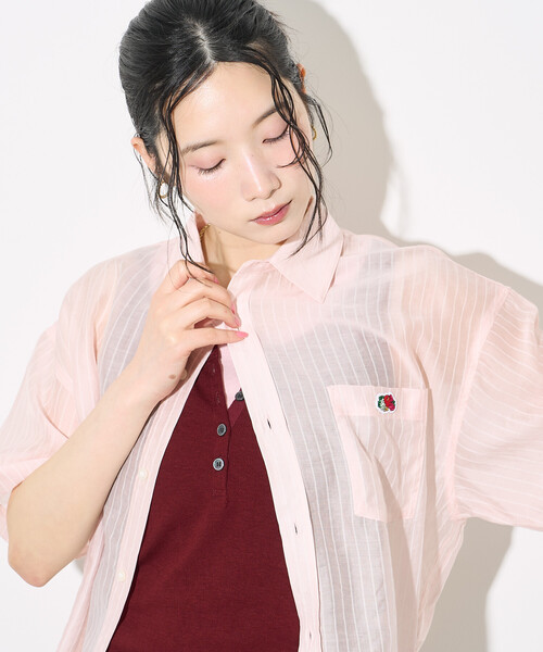 FREAK'S STORE(フリークスストア)の「FRUIT OF THE LOOM × FREAK'S STORE/フルーツオブザルーム 別注 シアー ストライプ 半袖シャツ/シアーシャツ(シャツ/ブラウス・レディース・ピンク/オフホワイト/ブルー・フリ-)」の11枚目の写真