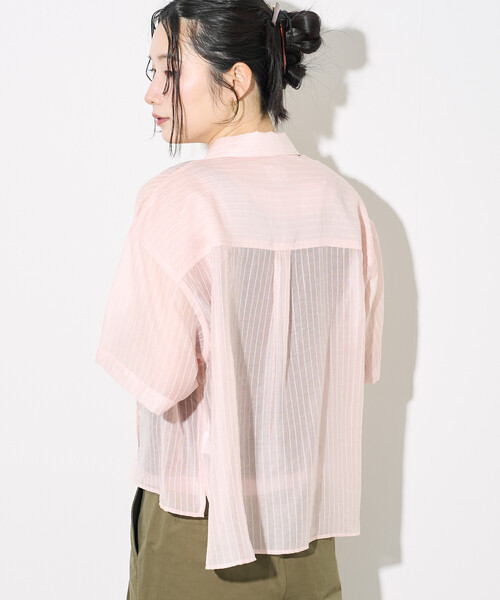 FREAK'S STORE(フリークスストア)の「FRUIT OF THE LOOM × FREAK'S STORE/フルーツオブザルーム 別注 シアー ストライプ 半袖シャツ/シアーシャツ(シャツ/ブラウス・レディース・ピンク/オフホワイト/ブルー・フリ-)」の12枚目の写真