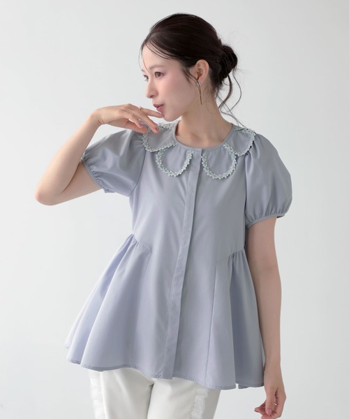 Fit more(フィットモア)の「クールタッチフラワーレース衿ブラウス(シャツ/ブラウス・レディース・ベビーピンク/ホワイト/ライトブルー・FREE)」の4枚目の写真