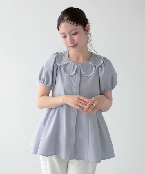 Fit more(フィットモア)の「クールタッチフラワーレース衿ブラウス(シャツ/ブラウス・レディース・ベビーピンク/ホワイト/ライトブルー・FREE)」の6枚目の写真
