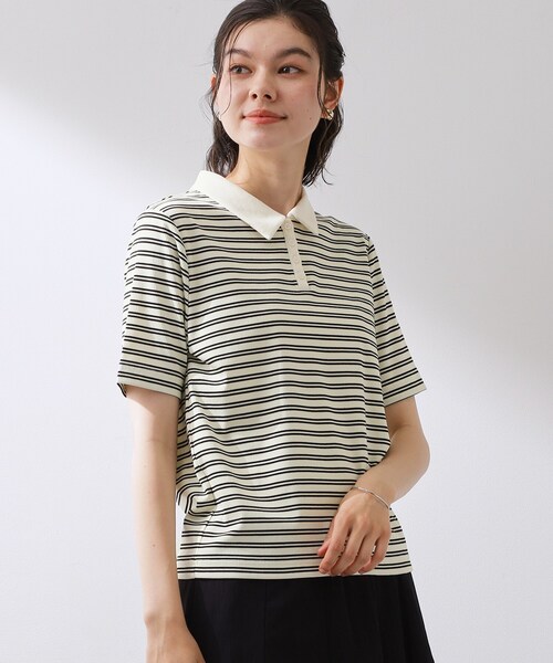 THE SHOP TK （ザ ショップ ティーケー ）の「レトロボーダーポロシャツ（ポロシャツ・レディース・ホワイト系5/アイボリー系2/ブラック系その他3・12/13）」の4枚目の写真