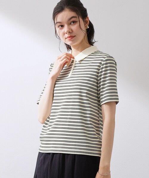 THE SHOP TK （ザ ショップ ティーケー ）の「レトロボーダーポロシャツ（ポロシャツ・レディース・ホワイト系5/アイボリー系2/ブラック系その他3・12/13）」の5枚目の写真
