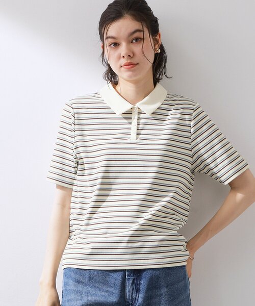 THE SHOP TK （ザ ショップ ティーケー ）の「レトロボーダーポロシャツ（ポロシャツ・レディース・ホワイト系5/アイボリー系2/ブラック系その他3・12/13）」の8枚目の写真
