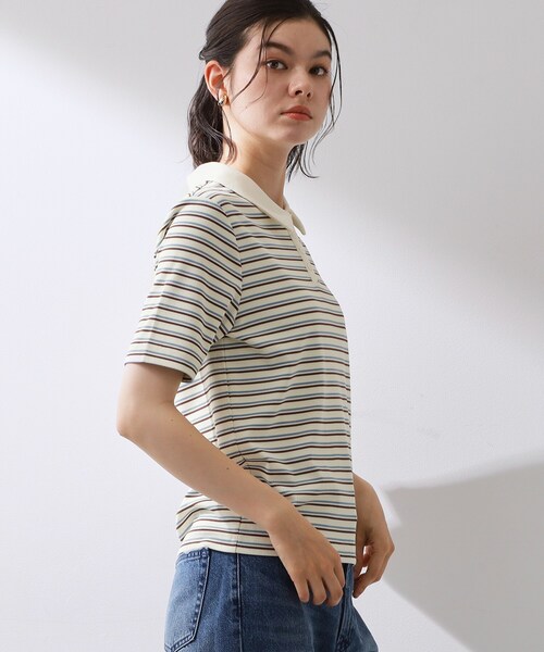 THE SHOP TK （ザ ショップ ティーケー ）の「レトロボーダーポロシャツ（ポロシャツ・レディース・ホワイト系5/アイボリー系2/ブラック系その他3・12/13）」の9枚目の写真