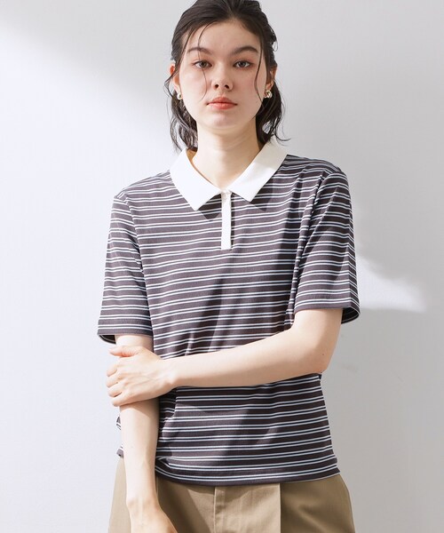 THE SHOP TK （ザ ショップ ティーケー ）の「レトロボーダーポロシャツ（ポロシャツ・レディース・ホワイト系5/アイボリー系2/ブラック系その他3・12/13）」の12枚目の写真