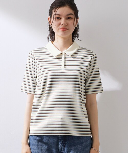 THE SHOP TK （ザ ショップ ティーケー ）の「レトロボーダーポロシャツ（ポロシャツ・レディース・ホワイト系5/アイボリー系2/ブラック系その他3・12/13）」の16枚目の写真
