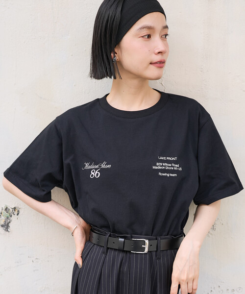 FREAK'S STORE(フリークスストア)の「ワンポイント刺繍 ロゴTシャツ(Tシャツ/カットソー・レディース・ブラック/オフホワイト/ブルー・フリ-)」の13枚目の写真