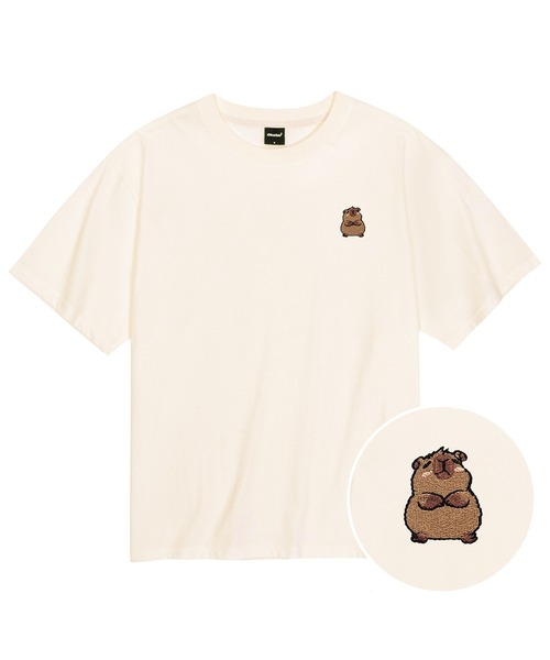 OKSTAR(オクスター)の「クールコットンオーバーサイズカピバラ刺繍半袖Tシャツ(Tシャツ/カットソー・レディース・ホワイト/ブラック/ダークグリーン/クリーム・SMALL/MEDIUM/LARGE/X-LARGE/XX-LARGE)」の3枚目の写真