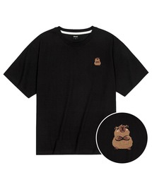 クールコットンオーバーサイズカピバラ刺繍半袖Tシャツ