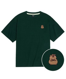 クールコットンオーバーサイズカピバラ刺繍半袖Tシャツ