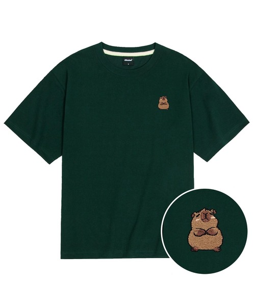 OKSTAR(オクスター)の「クールコットンオーバーサイズカピバラ刺繍半袖Tシャツ(Tシャツ/カットソー・レディース・ホワイト/ブラック/ダークグリーン/クリーム・SMALL/MEDIUM/LARGE/X-LARGE/XX-LARGE)」の4枚目の写真