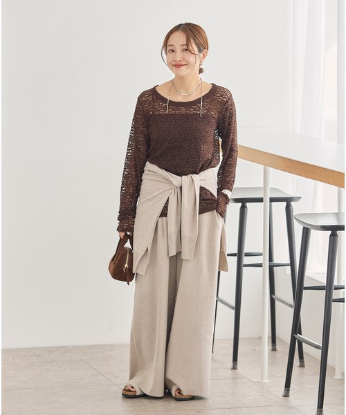 JOURNAL STANDARD(ジャーナルスタンダード)の「《追加》WASHABLE コットンシルクミックスタックワイドパンツ(その他パンツ・レディース・ブラック/ベージュ/グレー・FREE)」の8枚目の写真