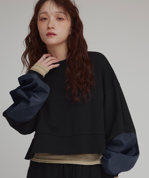 W:Huku(フーク)の「アームパッチ スウェット プルオーバー / Arm Patch Sweatshirt Pullover(スウェット・レディース・オフホワイト/ブラック・FREE)」の3枚目の写真