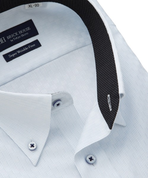 TOKYO SHIRTS(トウキョウシャツ)の「【超形態安定】 形態安定ノンアイロン ボタンダウン 長袖ビジネスワイシャツ(大きいサイズ・長いサイズ)(ビジネスシャツ・メンズ・サックスブルー・首回り39cm-裄丈88cm/首回り41cm-裄丈90cm/首回り45cm-裄丈86cm/首回り47cm-裄丈90cm)」の2枚目の写真