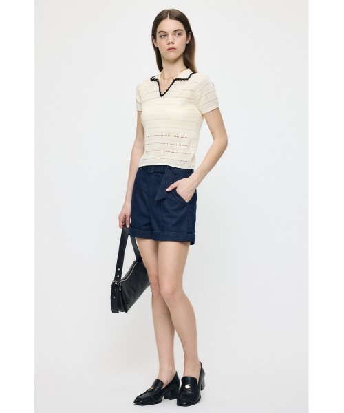 MOUSSY（マウジー）の「BELTED DENIM ショーツ（デニムパンツ・レディース・ワンウォッシュ・0/1/2）」の4枚目の写真