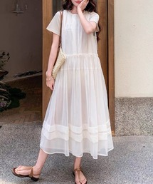 【新作】ノースリーブシアーチュール透け感重ね着ベストスカート レディース
