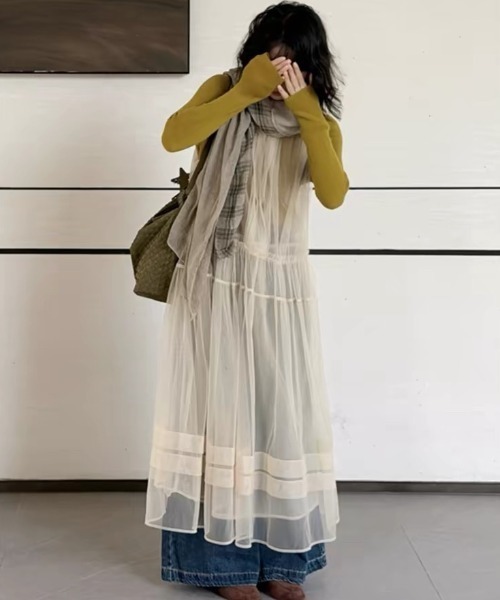gossip!ロサンゼルス(ゴシップロサンゼルス)の「【新作】ノースリーブシアーチュール透け感重ね着ベストスカート レディース(ワンピース・レディース・ホワイト/オフホワイト・M)」の16枚目の写真
