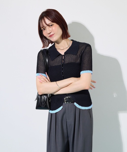 ABYS(アビス)の「透かし編み配色サマーポロニット(カーディガン/ボレロ・レディース・アイボリー/ブラウン/ネイビー・FREE)」の18枚目の写真