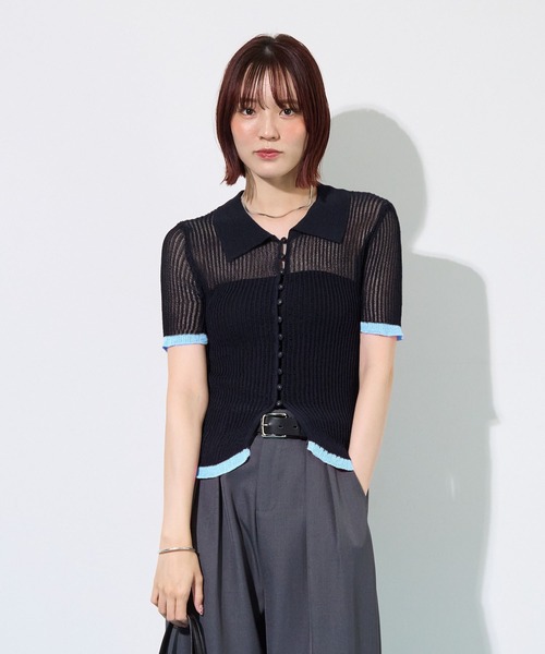 ABYS(アビス)の「透かし編み配色サマーポロニット(カーディガン/ボレロ・レディース・アイボリー/ブラウン/ネイビー・FREE)」の19枚目の写真