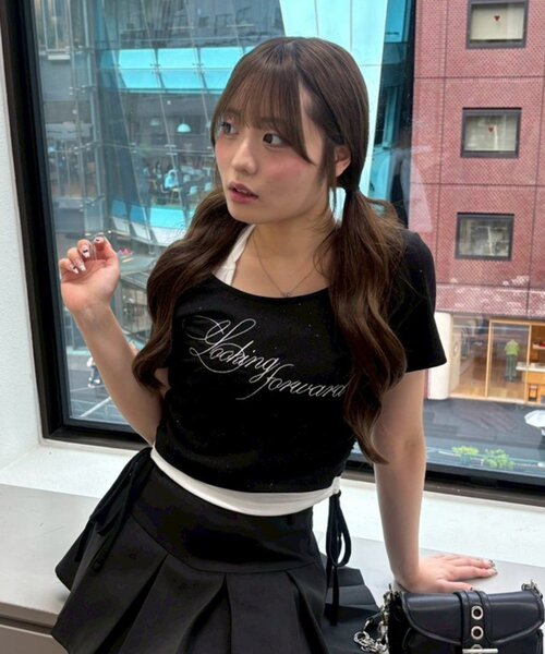 continuer de NICE CLAUP（コンティニューデナイスクラップ）の「リボンホルター付テレコロゴトップス（Tシャツ/カットソー・レディース・ホワイト系その他/ブラック/ピンク/ブラック系その他/オフホワイト・FREE）」の3枚目の写真