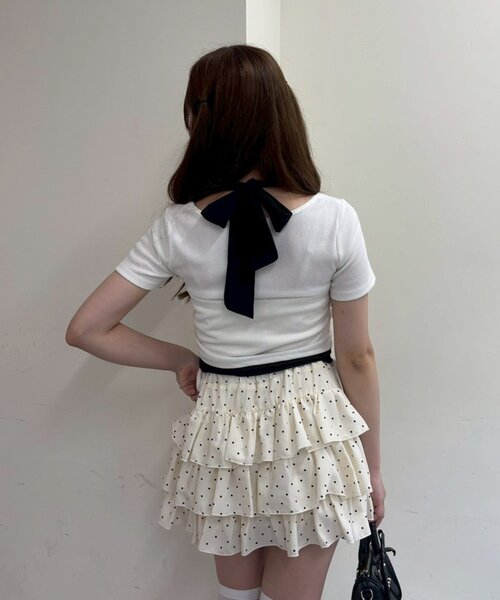 continuer de NICE CLAUP（コンティニューデナイスクラップ）の「リボンホルター付テレコロゴトップス（Tシャツ/カットソー・レディース・ホワイト系その他/ブラック/ピンク/ブラック系その他/オフホワイト・FREE）」の6枚目の写真