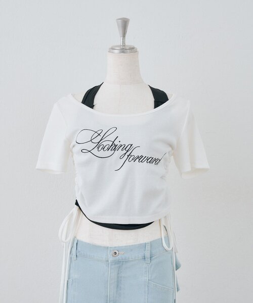 continuer de NICE CLAUP（コンティニューデナイスクラップ）の「リボンホルター付テレコロゴトップス（Tシャツ/カットソー・レディース・ホワイト系その他/ブラック/ピンク/ブラック系その他/オフホワイト・FREE）」の7枚目の写真