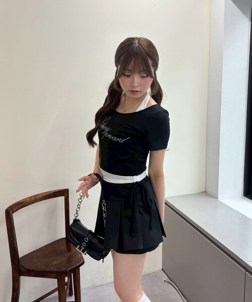 continuer de NICE CLAUP（コンティニューデナイスクラップ）の「リボンホルター付テレコロゴトップス（Tシャツ/カットソー・レディース・ホワイト系その他/ブラック/ピンク/ブラック系その他/オフホワイト・FREE）」の10枚目の写真