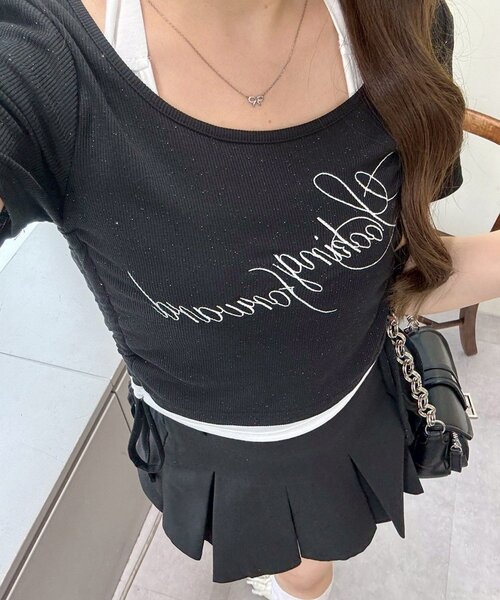 continuer de NICE CLAUP（コンティニューデナイスクラップ）の「リボンホルター付テレコロゴトップス（Tシャツ/カットソー・レディース・ホワイト系その他/ブラック/ピンク/ブラック系その他/オフホワイト・FREE）」の14枚目の写真