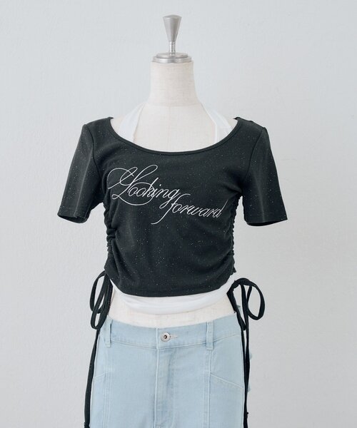 continuer de NICE CLAUP（コンティニューデナイスクラップ）の「リボンホルター付テレコロゴトップス（Tシャツ/カットソー・レディース・ホワイト系その他/ブラック/ピンク/ブラック系その他/オフホワイト・FREE）」の15枚目の写真
