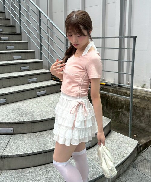 continuer de NICE CLAUP（コンティニューデナイスクラップ）の「リボンホルター付テレコロゴトップス（Tシャツ/カットソー・レディース・ホワイト系その他/ブラック/ピンク/ブラック系その他/オフホワイト・FREE）」の20枚目の写真